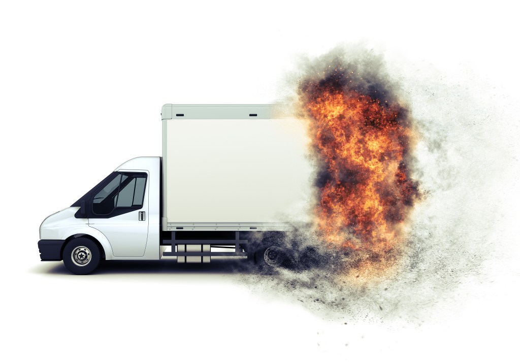 3d render flat bed van with speedy fiery effect added