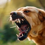 aggressive dog shows dangerous teeth pet dog attack head detail little blur panning move vicious dog