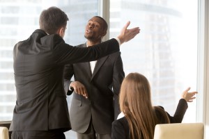 annoyed business partners arguing meeting